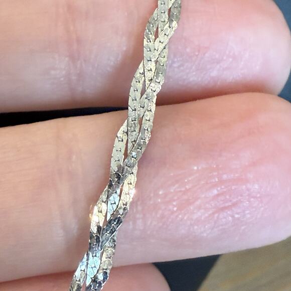 Vintage 925 Sterling Silver 19.5” Braided Herringbone Necklace Signed Vior Italy - Picture 2 of 6